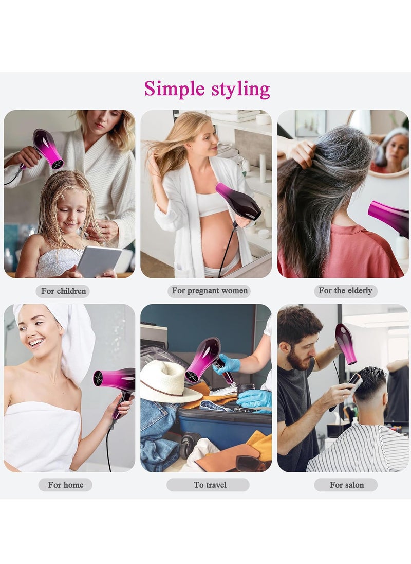 JUFU JUFU - Hair Dryer Ionic Diffuser with 2 Speeds 3 Heat Temperatures and Cool Shot Button with Diffuser, Nozzle, Concentrator Comb for Curly and Straight Hair for Home Travel Salon - Image 1