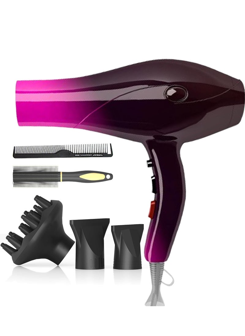 JUFU JUFU - Hair Dryer Ionic Diffuser with 2 Speeds 3 Heat Temperatures and Cool Shot Button with Diffuser, Nozzle, Concentrator Comb for Curly and Straight Hair for Home Travel Salon - Image 1