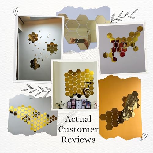WallDaddy Super Hexagonal Wall Decor (14PCS) Golden Acrylic Mirror for Wall Stickers for Bedroom | Mirror Stickers for Wall Big Size (10.5x12.1) Cm Sticker Decoration, Unframed - Image 3