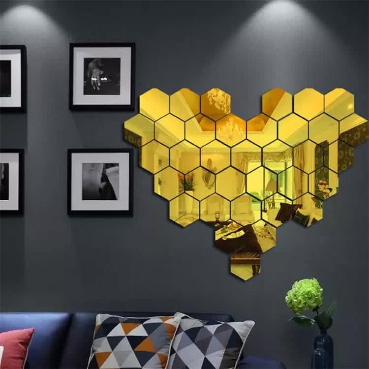 WallDaddy Super Hexagonal Wall Decor (14PCS) Golden Acrylic Mirror for Wall Stickers for Bedroom | Mirror Stickers for Wall Big Size (10.5x12.1) Cm Sticker Decoration, Unframed - Image 5