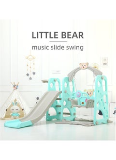 FULL JOY Little  Bear Slide with a Swing +Basketball  3*1,Turquoise  - Image 2
