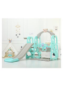 FULL JOY Little  Bear Slide with a Swing +Basketball  3*1,Turquoise  - Image 1