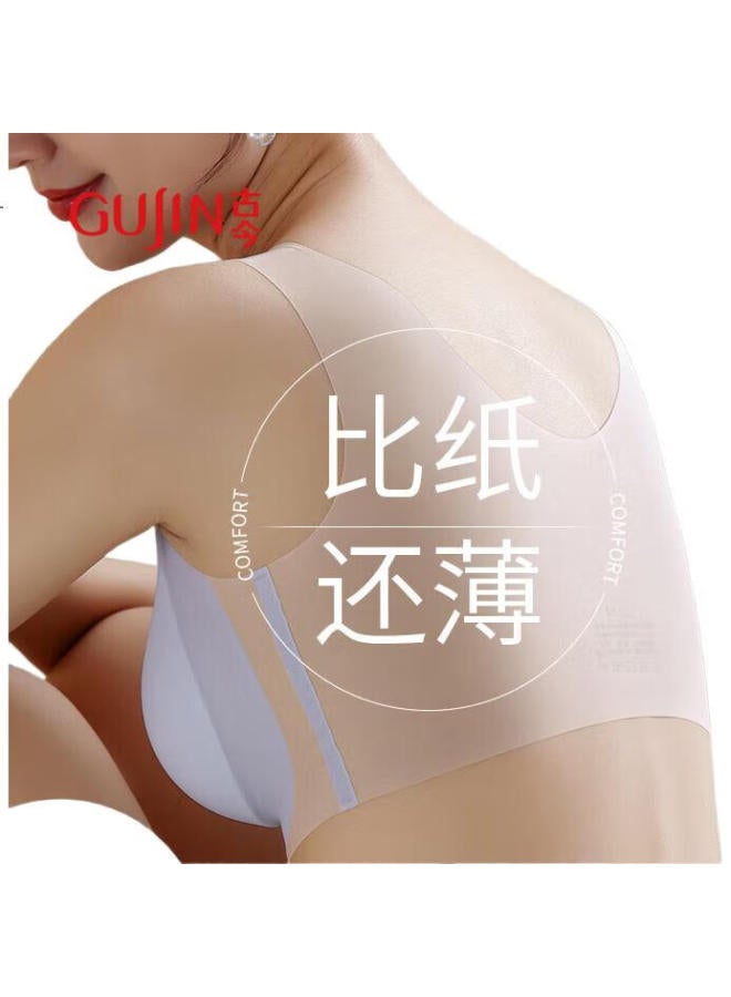 GUJIN (Gujin) Women'S Summer Large Chest Small Gathering Ultra-Thin Ice Silk Beauty Back Vest Bra Seamless Sports Bra - Image 3