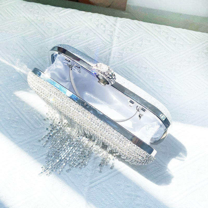 2025 Export New Dinner Bag Ladies Handbag Rhinestone Tassel Small Square Bag Hand Dress Evening Bag - Image 3