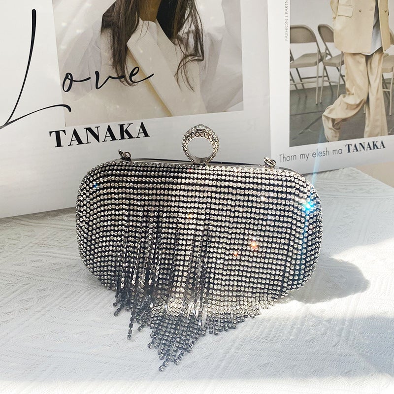 2025 Export New Dinner Bag Ladies Handbag Rhinestone Tassel Small Square Bag Hand Dress Evening Bag - Image 4