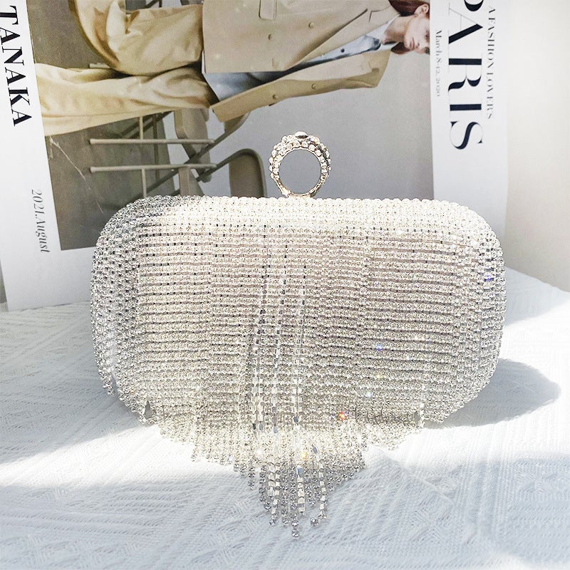 2025 Export New Dinner Bag Ladies Handbag Rhinestone Tassel Small Square Bag Hand Dress Evening Bag - Image 1