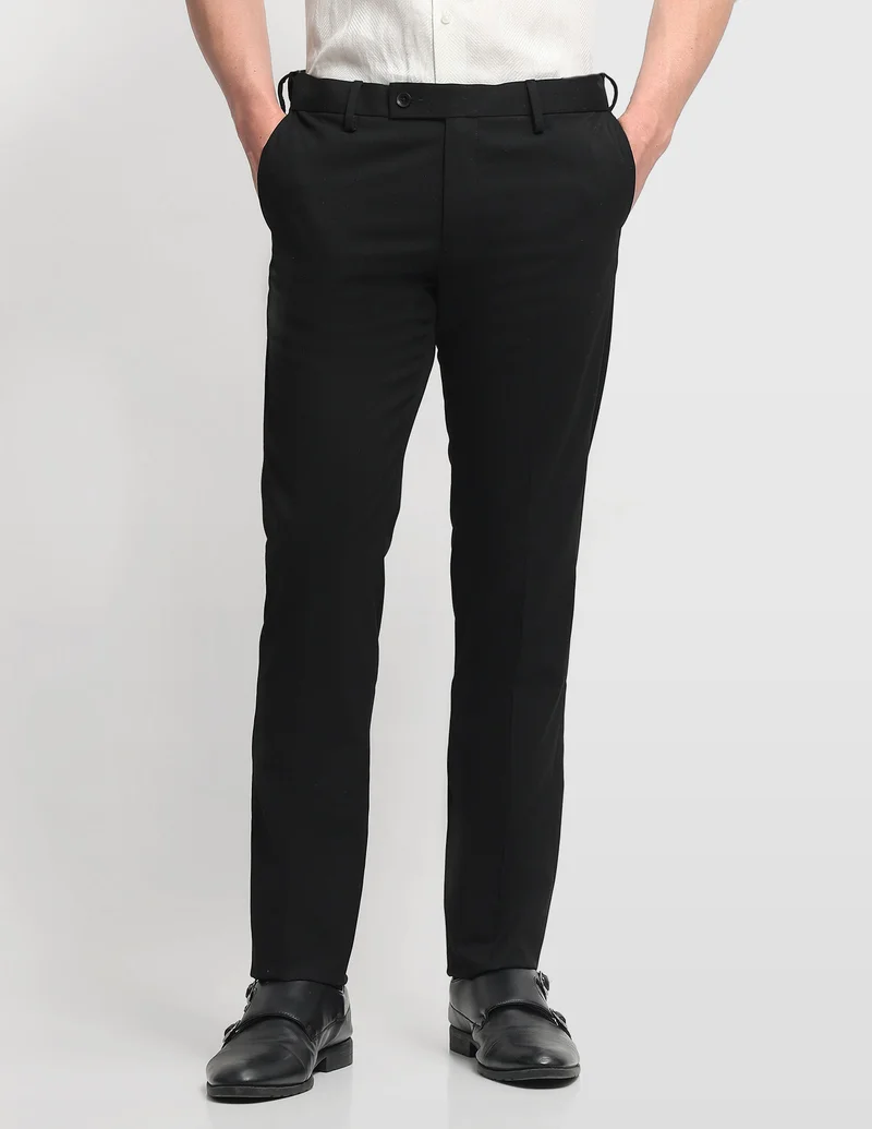 Arrow Black Hudson Tailored Fit Super Black Trousers for Men | Best Price UAE