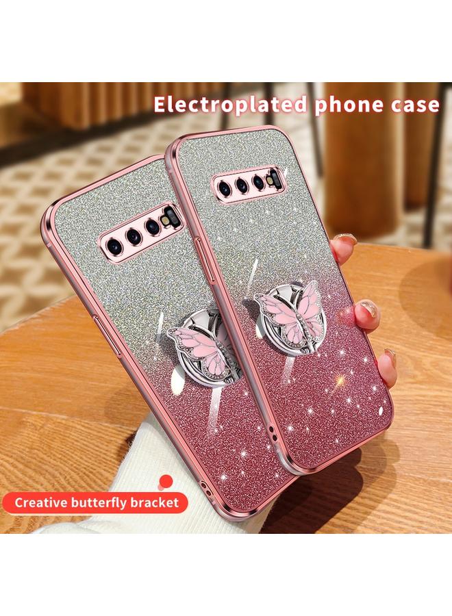 اس-توب جراب لهاتف Samsung Galaxy S10+، جراب هاتف TPU بحامل على شكل فراشة لامع متدرج اللون - Image 3