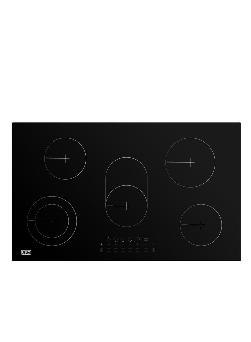 Usto Built-in Electric Hob, Ceramic, 90 cm, 5 Ceramic Burners, Touch Control, Black - ASH 90EGV - Image 1