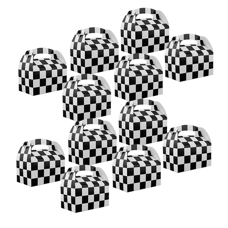 Adorox Set of 12 Checkered Racing Treat Boxes  Race Car Theme Party Favors for Birthday Parties Events and Celebrations