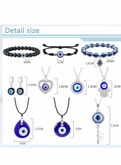 SYOSI 11Pcs Evil Eye Necklace Pendant for Women Men Leather Rope Evil Eye Earrings Protection Bracelet Jewelry Set Evil Eye Charms  - Image 2