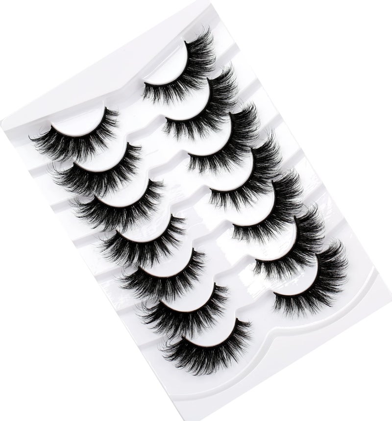 Pooplunch False Eyelashes Cat Eye Lashes Winged Look Fluffy Wispy Fake Eyelashes 8D Natural Crossed Faux Mink Lashes 7 Pairs Pack, Black - Image 4