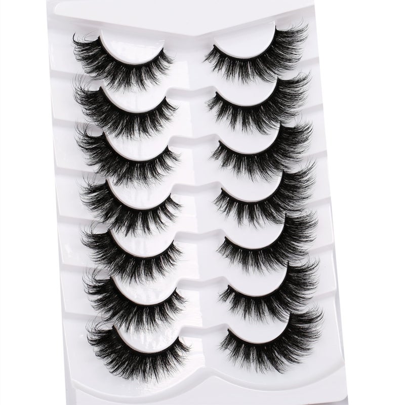 Pooplunch False Eyelashes Cat Eye Lashes Winged Look Fluffy Wispy Fake Eyelashes 8D Natural Crossed Faux Mink Lashes 7 Pairs Pack, Black - Image 2