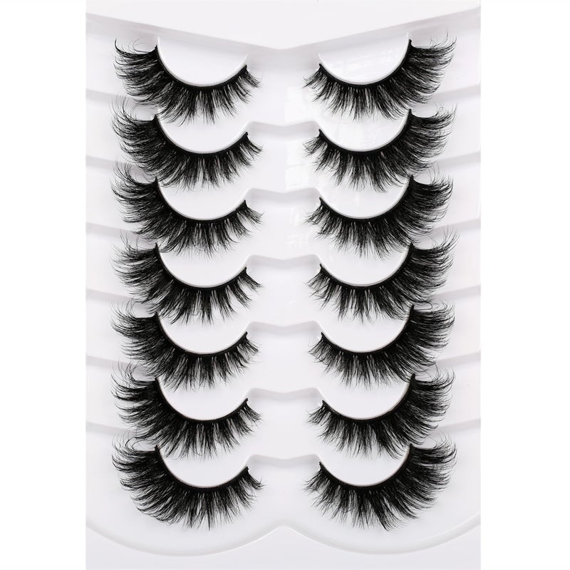 Pooplunch False Eyelashes Cat Eye Lashes Winged Look Fluffy Wispy Fake Eyelashes 8D Natural Crossed Faux Mink Lashes 7 Pairs Pack, Black - Image 1