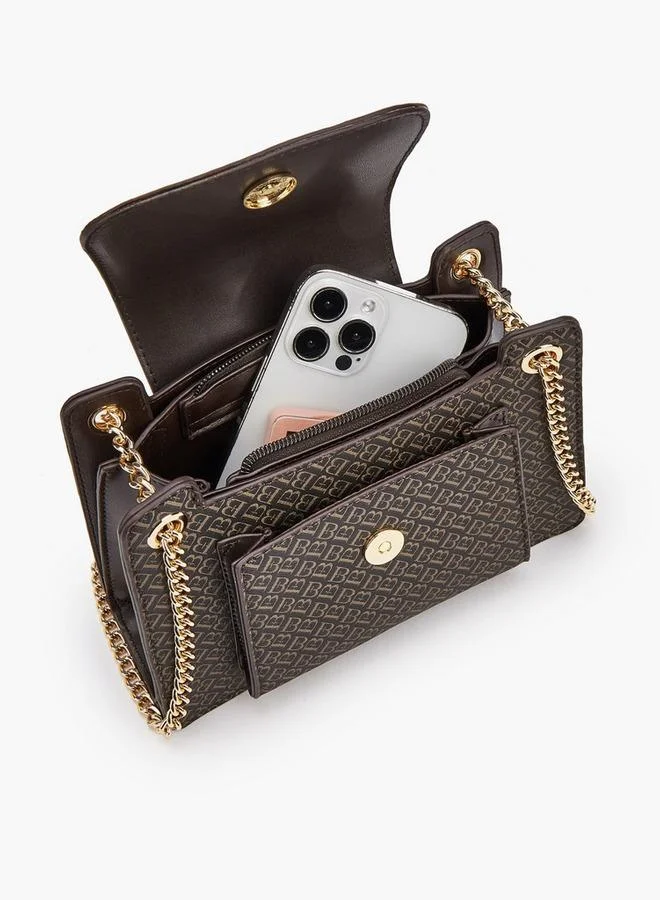 Flora Bella By Shoexpress BROWN Monogram Print Crossbody Bag With Chain Strap for Women | Best Price UAE