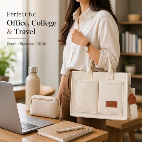 Kawn® Large Canvas Tote Bag for Women hobo Shoulder Bag with Zipper Multi-Pocket Satchel bag Crossbody Bag with Detachable Strap Everything Everyday Handbags for Office, College and Travel (Beige) - Image 5