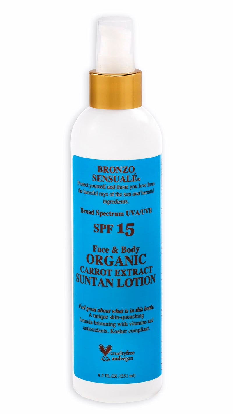 Bronzo Sensuale SPF Sunscreen Deep Golden Tanning Organic Carrot Lotions 8.5 Ounces (SPF 15 Lotion)