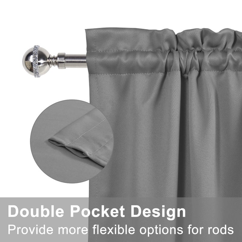 XWZO Door Curtains for Door Window, Thermal and Room Darkening Curtains for French Doors, Rod Pocket Blackout Curtains for Kitchen, 25 x 40 inches Long, Grey, 1 Panel - Image 4