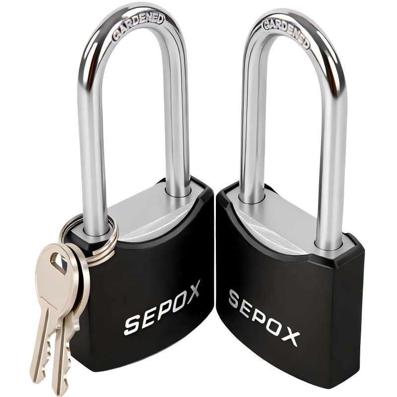 SEPOXÂ® 1-9/16" All-Weather Outdoor Padlocks Keyed Alike, 1-3/4" Long Shackle, Solid Steel Lock, Heavy-Duty with Black Cover, Design for Gate Fence Cabinet Toolbox School Gym Locker with 2pcs Same Key - Image 1
