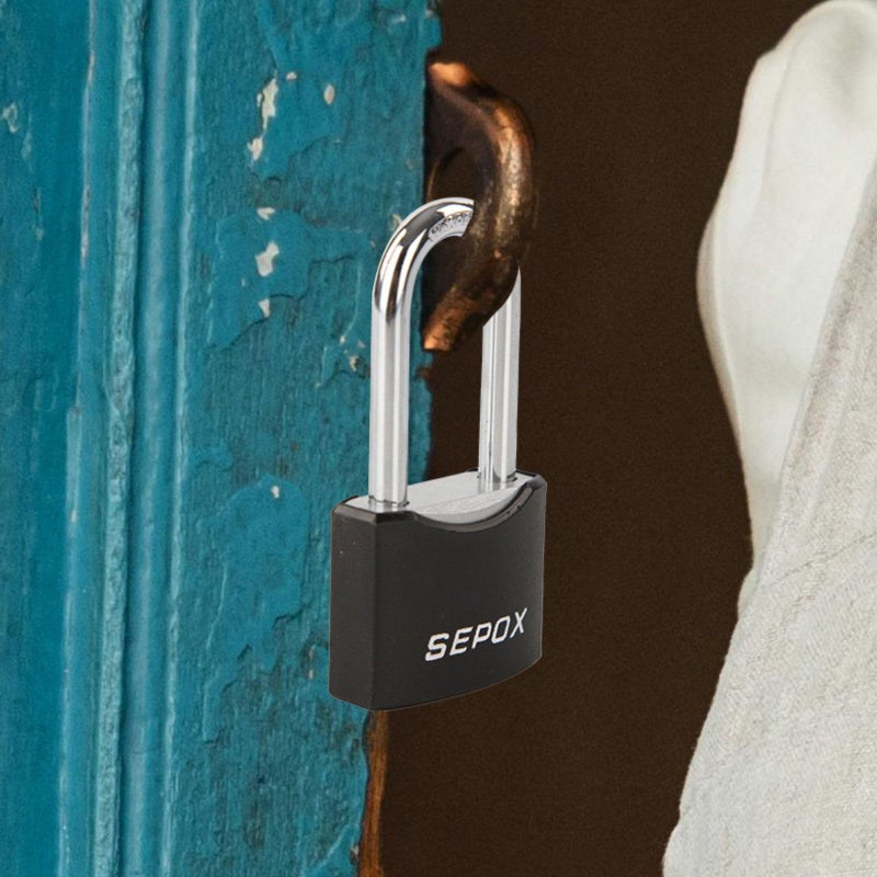 SEPOXÂ® 1-9/16" All-Weather Outdoor Padlocks Keyed Alike, 1-3/4" Long Shackle, Solid Steel Lock, Heavy-Duty with Black Cover, Design for Gate Fence Cabinet Toolbox School Gym Locker with 2pcs Same Key - Image 3