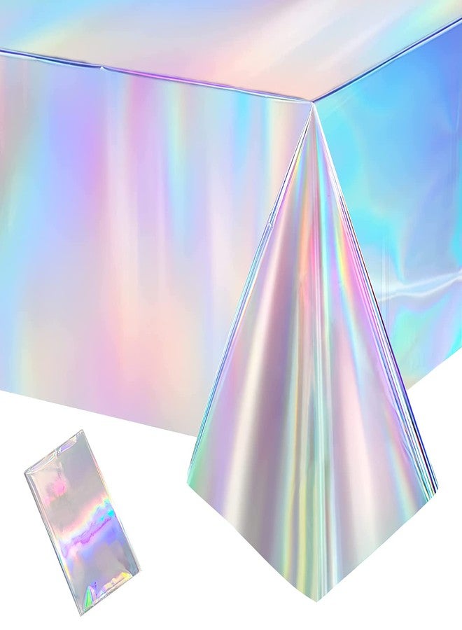 Andiker Plastic Table Cloths for Parties Disposable, Shiny Waterproof and Easy Clean Plastic Rectangle Tablecloth for Gathering Birthday Party Wedding Iridescent Party Decorations (Rainbow) - Image 1