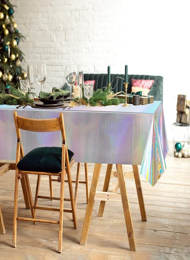 Andiker Plastic Table Cloths for Parties Disposable, Shiny Waterproof and Easy Clean Plastic Rectangle Tablecloth for Gathering Birthday Party Wedding Iridescent Party Decorations (Rainbow) - Image 4