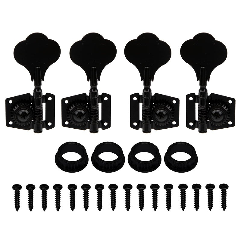 4Pcs Yootones Open Gear Machine Heads Tuners Tuning Pegs 2 Left 2 Right Compatible with 4 Strings Fender Precison Jazz Bass Guitar Black