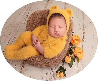 Vedory Vedory Newborn Photography Props Boy Outfits Hat Footed Romper Stretch Set Baby Girl Photo Shoot Props Bear Jumpsuit  - Image 1