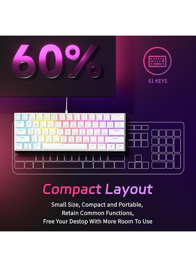 61 Key Mechanical Keyboard Red Axis Hybrid Light Compact Mini Wired Keyboard Supports English And Arabic Bilingual Input For Pc Mac E Sports Portable White - Image 2