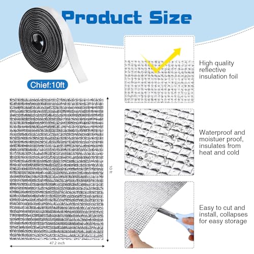 Frienda Rv Window Reflective Insulation Roll 472inchx10ft Double Aluminum Foil Heat Bubble Thermal Window Shade Door Cover Blackout for Garage Roof Travel Camper Skylight Shield - Image 3