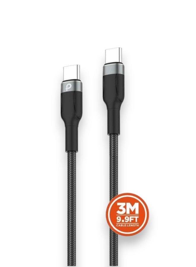 PROMASS TYPE-C to TYPE-C cable, 3 meters long, braided with Power Delivery technology, for fast charging for iPhone 16 Pro Max, iPhone 15 Pro, iPad Mini 6, MacBook Pro 2021 14 and 16 inches, Mac Air, 12.9 Samsung S24 Ultra, Huawei P40 - Image 1