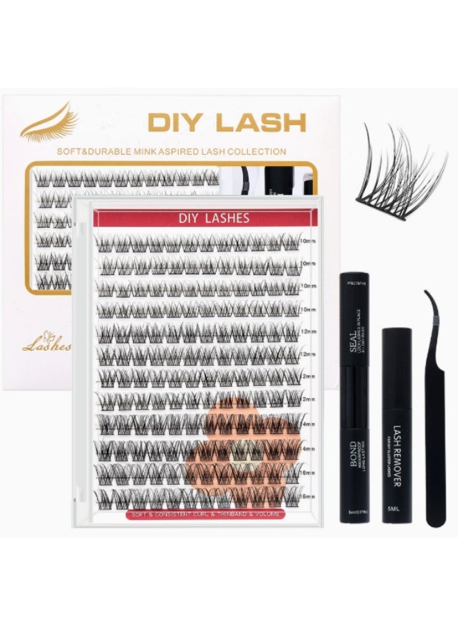 144pcs False Eyelashes With Glue Kit, Multi-Density Individual Lash Clusters With Lash Bond, Lash Remover And Non-Sharp Hard Applicator Tweezer, Eyelash Extension Kit, Easy To Apply At Home - Image 1
