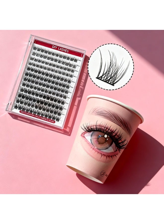 144pcs False Eyelashes With Glue Kit, Multi-Density Individual Lash Clusters With Lash Bond, Lash Remover And Non-Sharp Hard Applicator Tweezer, Eyelash Extension Kit, Easy To Apply At Home - Image 2