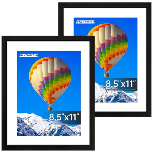 FIXSMITH 85x11 Picture Frame Set of 2 Photo Frame with HD Plexiglass Display Pictures 6x8 with Mat or 85x11 Without Mat Black Picture Frames Collage Wall Decor Gallery Wall Frame