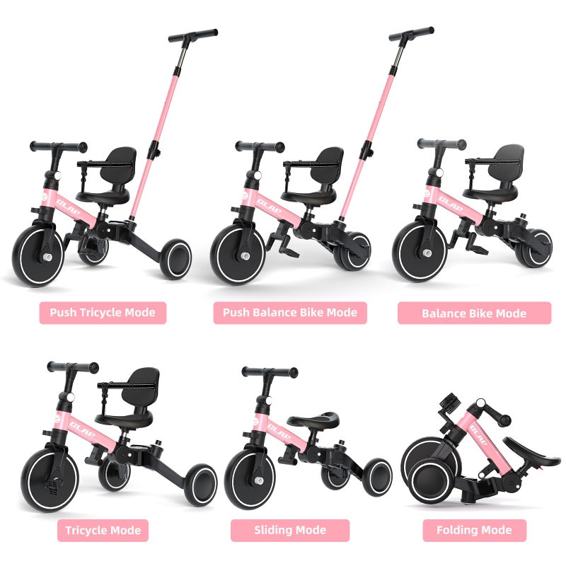 Glaf Tricycle for Toddlers 1-3 Toddler Bike with Push Handle 2-4 Years Baby Bike Toys for 2 Years Boys and Girls Balance Bike with Adjustable Seat Height and Backrest Birthday Gift (Pink - Image 2