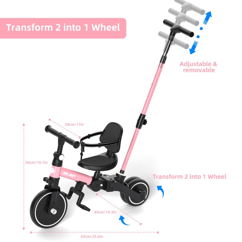 Glaf Tricycle for Toddlers 1-3 Toddler Bike with Push Handle 2-4 Years Baby Bike Toys for 2 Years Boys and Girls Balance Bike with Adjustable Seat Height and Backrest Birthday Gift (Pink - Image 5