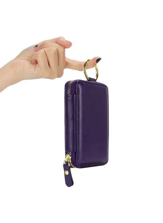 Deep Purple RFID Blocking Faux Leather Continental Wallet With Magnetic Closure Zip Pocket Keychain For iPhone 16 15 14 13 12 Series - Image 1