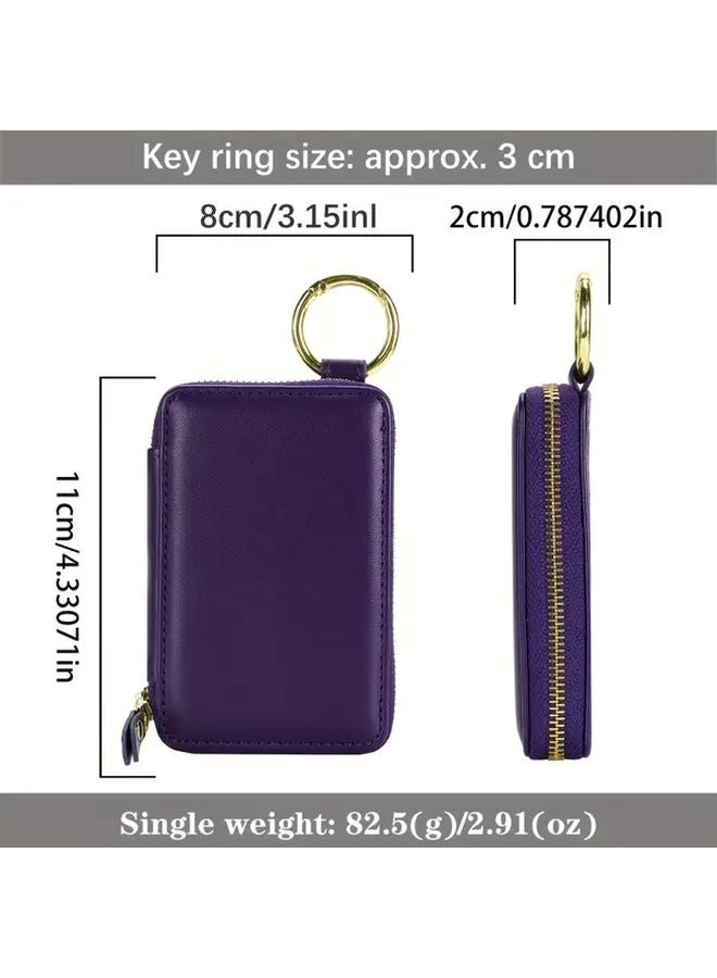 Deep Purple RFID Blocking Faux Leather Continental Wallet With Magnetic Closure Zip Pocket Keychain For iPhone 16 15 14 13 12 Series - Image 3