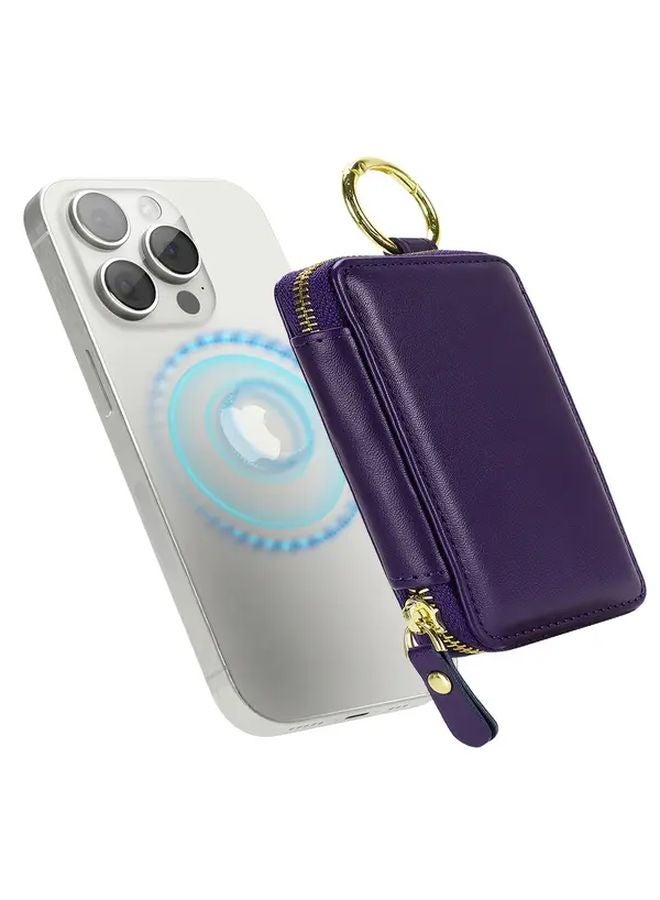 Deep Purple RFID Blocking Faux Leather Continental Wallet With Magnetic Closure Zip Pocket Keychain For iPhone 16 15 14 13 12 Series - Image 5