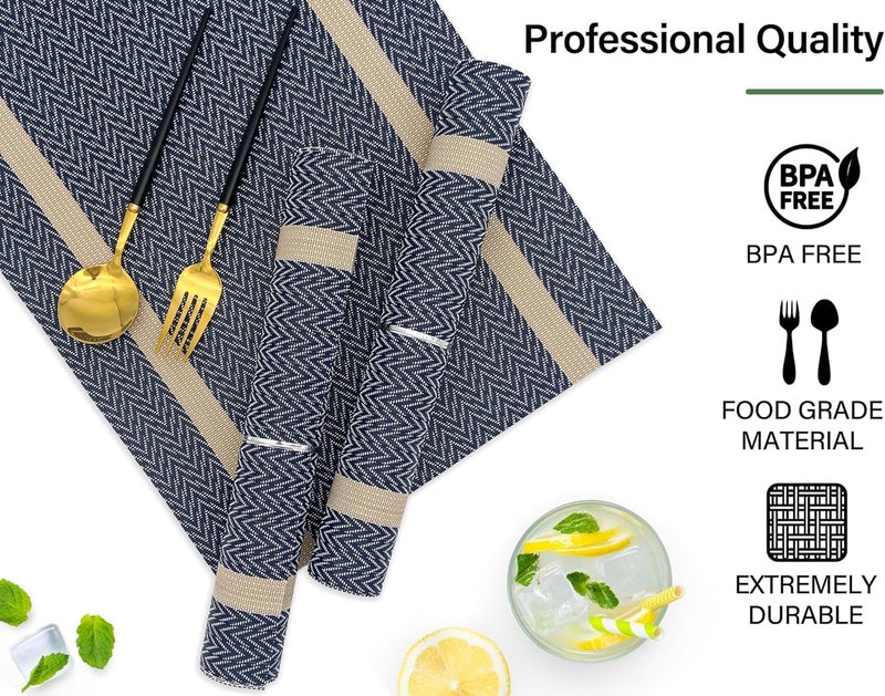 Crasts Placemats Set of 6 Dining Table Place Mats Placemats Table Mat PVC Material NonSlip Heat Resistant Dining Tablemates Washable AntiSkid Size 45 x 30cm Blue Gold Arrow Pattern - Image 2