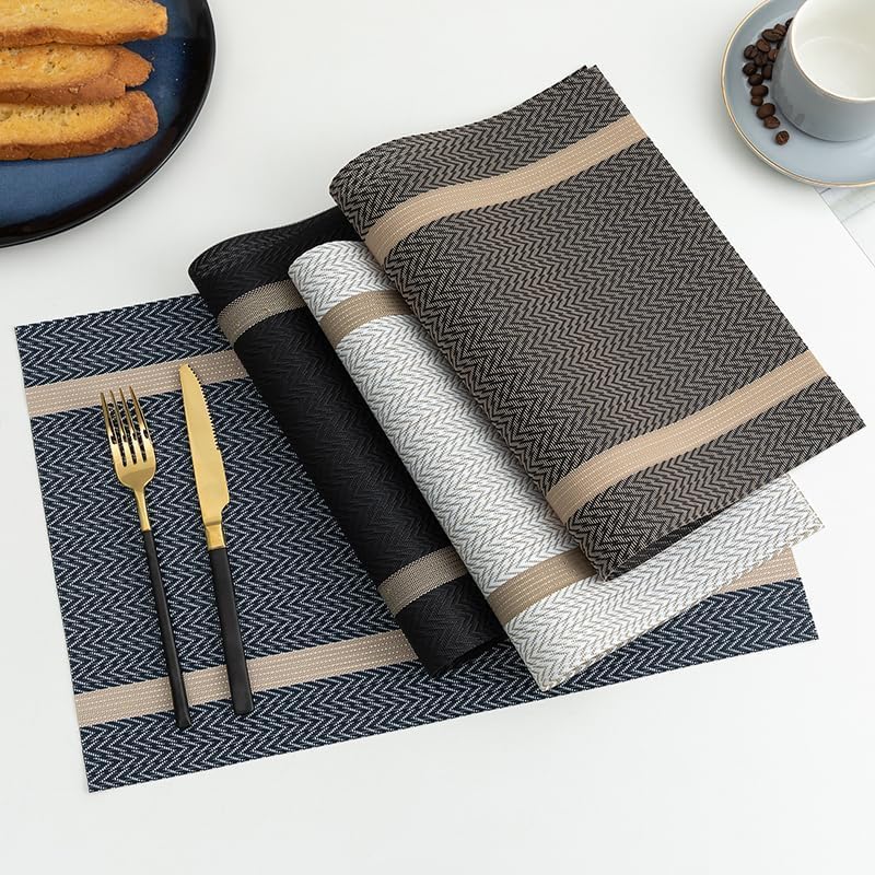 Crasts Placemats Set of 6 Dining Table Place Mats Placemats Table Mat PVC Material NonSlip Heat Resistant Dining Tablemates Washable AntiSkid Size 45 x 30cm Blue Gold Arrow Pattern - Image 4