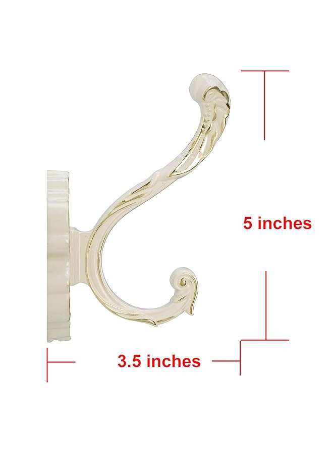 إيروريكس خطافات معاطف مثبتة على الحائط وخطافات مناشف مزخرفة وخطافات حائط متينة من الألومنيوم لتعليق المعاطف والحقائب والملابس في خزانة الردهة والحمام، عبوة من خطافين عتيقين باللونين الأبيض والذهبي على الطراز العتيق - Image 2