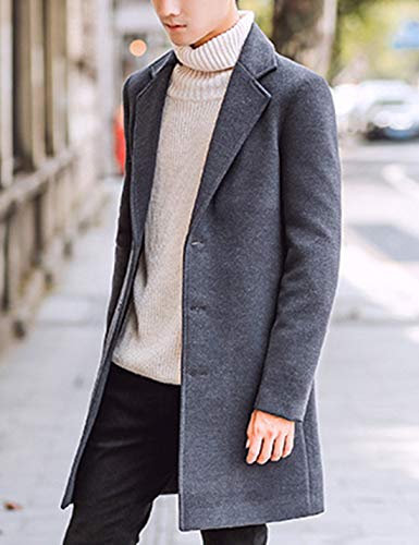 Springrain Men's Wool Blend Pea Coat Notched Collar Single Breasted Overcoat Warm Winter Trench Coat(Dark Gray-M) - Image 3