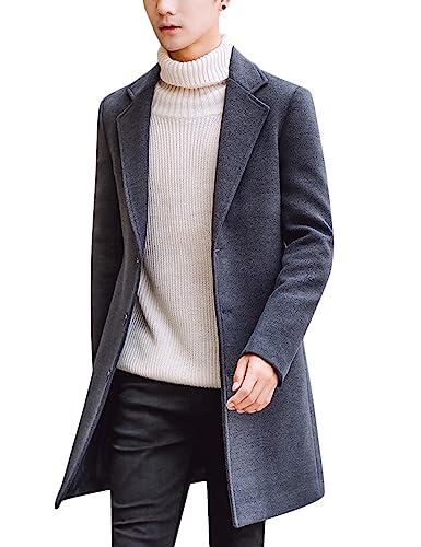 Springrain Men's Wool Blend Pea Coat Notched Collar Single Breasted Overcoat Warm Winter Trench Coat(Dark Gray-M) - Image 1