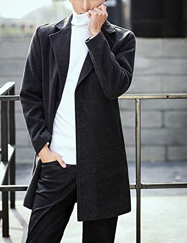 Springrain Men's Wool Blend Pea Coat Notched Collar Single Breasted Overcoat Warm Winter Trench Coat(Dark Gray-M) - Image 4