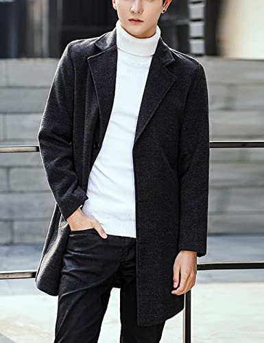 Springrain Men's Wool Blend Pea Coat Notched Collar Single Breasted Overcoat Warm Winter Trench Coat(Dark Gray-M) - Image 5