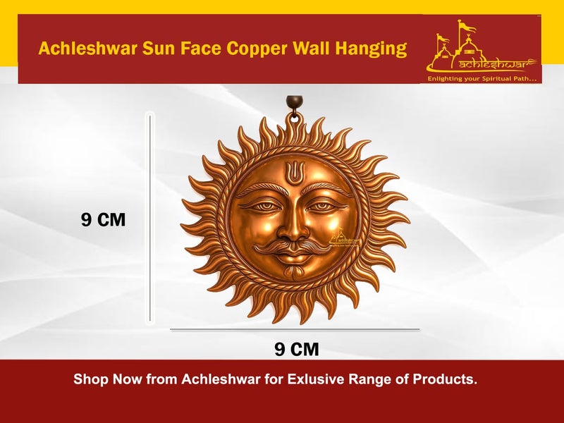 Achleshwar Surya Dev Copper Wall Hanging Sun God Face Idol for Home Entrance Vastu Puja Decor for Wealth Positivity Energy Protection 9 cm - Image 2