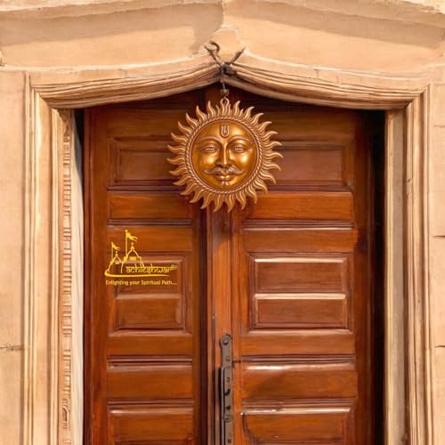 Achleshwar Surya Dev Copper Wall Hanging Sun God Face Idol for Home Entrance Vastu Puja Decor for Wealth Positivity Energy Protection 9 cm - Image 3