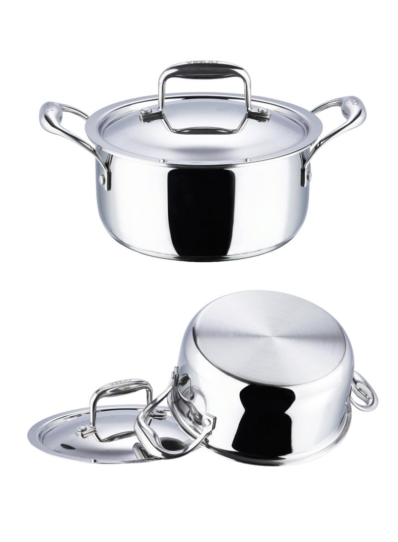 Vinod Platinum Triply Stainless Steel Saucepot with Lid- 26 cm, 6.8 Litre, Silver Induction Friendly, Non Stick - Image 2