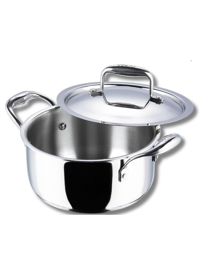 Vinod Platinum Triply Stainless Steel Saucepot with Lid- 26 cm, 6.8 Litre, Silver Induction Friendly, Non Stick - Image 1